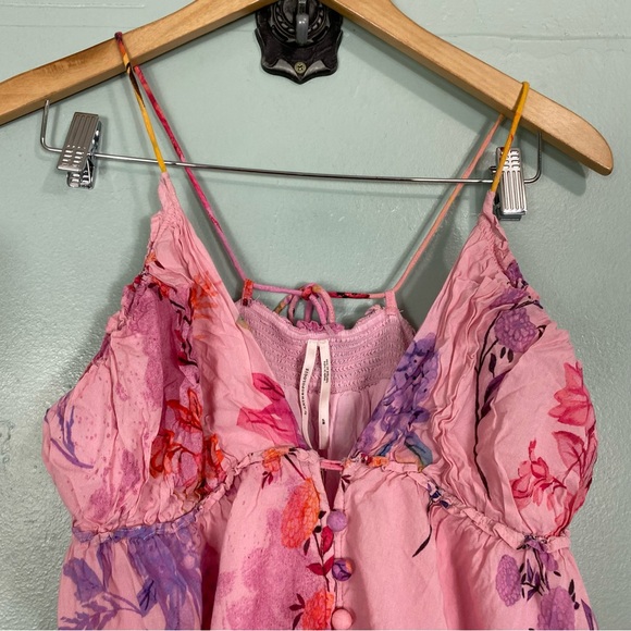 Anthropologie Alissa Tiered Floral Pink Maxi Dress Watercolor Medium Petite - Picture 7 of 10